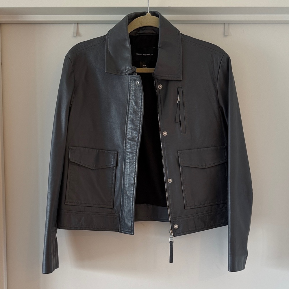 Club Monaco Gray Leather Jacket